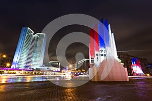 Moscow city night landscape. Novoarbatskiy bridge.