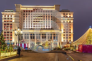 Moscow city at night, Russia, Four Seasans Hotel