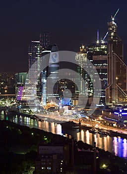 Moscow city night skyscrapers