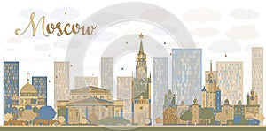 Moscow City Skyline in blue and brown color