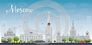 Moscow City Skyscrapers and famous buildings in grey color