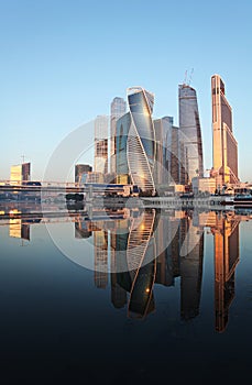 Moscow city skyscrapers and river