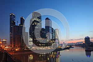 Moscow city skyscrapers and river