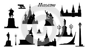 Moscow city symbol set, Russia. Tourist landmark icon collection