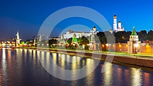 Moscow cityscape with Kremlin at night, Russia