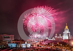 Moscow firework festival in the Lenin Hills area