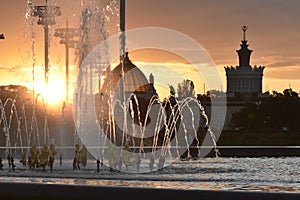 Moscow fountains at sunset, Russia