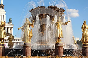 Moscow. A fragment of the fountain `Friendship of Peoples` at VDNKh VVC