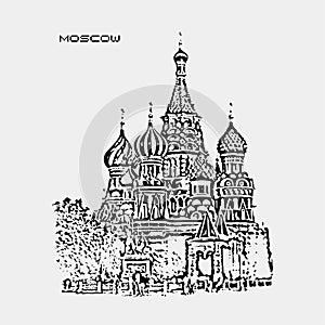 Moscow freehand graphic illustration Cathedral (temple) of Basil the Blazhenny