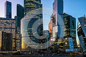 Moscow International Business Center or Moskva-City at night, Moscow, Russia