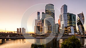Moscow International Business Center or Moskva-City at sunset, Moscow, Russia