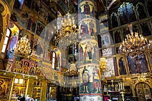 Interior of Dormition Assumption Cathedral in Moscow Kremlin, Russia