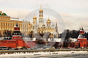 Moscow Kremlin architecture. Color winter photo.