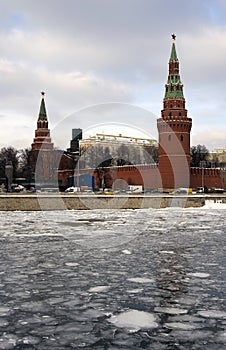 Moscow Kremlin architecture. Color winter photo.