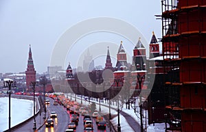 Moscow Kremlin architecture. Popular touristic landmark.