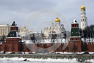 Moscow Kremlin architecture. Popular touristic landmark.