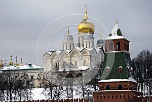 Moscow Kremlin architecture. Popular touristic landmark.