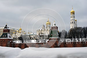 Moscow Kremlin architecture. Popular touristic landmark.