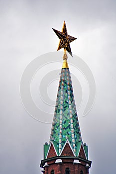 Moscow Kremlin architecture. Towers decorated by ruby stars