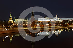 Moscow Kremlin on the background of Moskva River at night