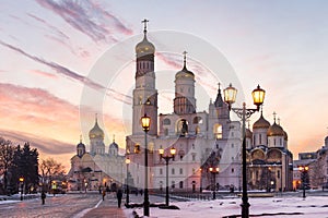 Moscow Kremlin cathedrals at sunset photo