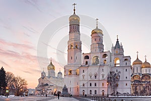 Moscow Kremlin cathedrals at sunset photo