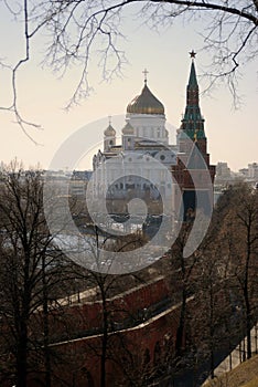 Moscow Kremlin and Christ the Saviors church. UNESCO World Heritage Site.