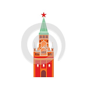 Moscow Kremlin flat vector illustration. Fortified complex in center of Moscow. Main building of russian capital city