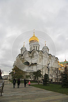 Moscow Kremlin fortress and Kremlin Cathedral inside an autumn t
