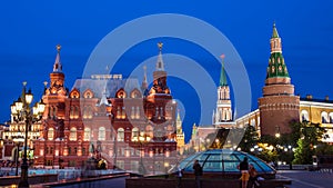 Moscow Kremlin and historical museum on the Red Square in Moscow, night scene. Russia