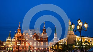 Moscow Kremlin and historical museum on the Red Square in Moscow, night scene. Russia