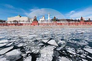 The Moscow Kremlin. The ice on the Moskva river