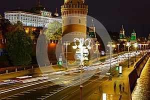 Moscow Kremlin and Kremlevskaya embankment at night