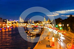 Moscow Kremlin, Kremlin Embankment and Moscow River at night in Moscow, Russia. Architecture and landmark of Moscow