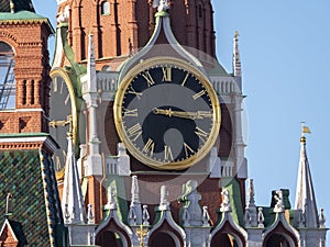 Moscow Kremlin Main Clock named Kuranti on Spasskaya Tower Red Square