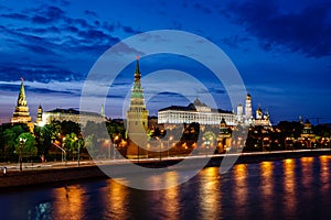 Moscow Kremlin and Moscow River Illuminated in the Evening, Russ