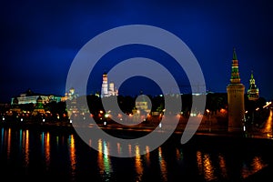 Moscow Kremlin and Moscow River at night