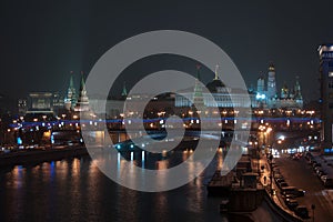 Moscow Kremlin and Moscow river at night