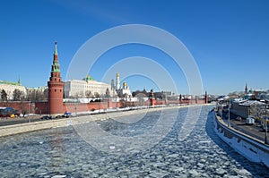 The Moscow Kremlin and Moscow-river on a Sunny spring day, Russia