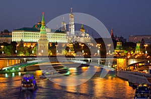 Moscow Kremlin and Moskva River in night