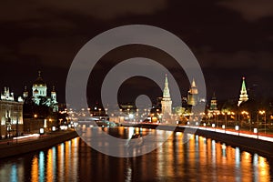 Moscow Kremlin and Moskva River in night