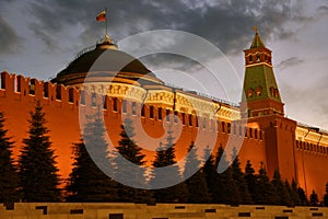 Moscow Kremlin at night. Blue sky background.