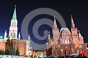 Moscow Kremlin at night. Historical museum.