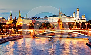 Moscow Kremlin at night, Russia with river