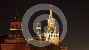 The Moscow Kremlin at night. The Spasskaya Tower