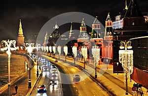 Moscow Kremlin at night. Winhter scene.