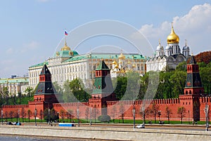 Moscow Kremlin panorama. The Big Palace and old orthodox churches.