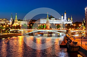 Moscow Kremlin panorama at night, Russia