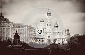 Moscow Kremlin panorama. Sepia photo.