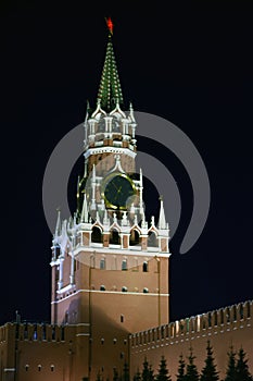 Moscow Kremlin and the Red Square at night. Color winter photo